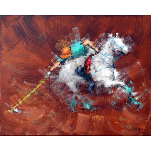 Zahid Saleem, 13 x16 Inch, Acrylic on Canvas, Polo Horse Painting, AC-ZS-017